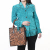 ADBGA642 American Darling Hand Tooled Genuine Leather Tote Bag Floral Carved