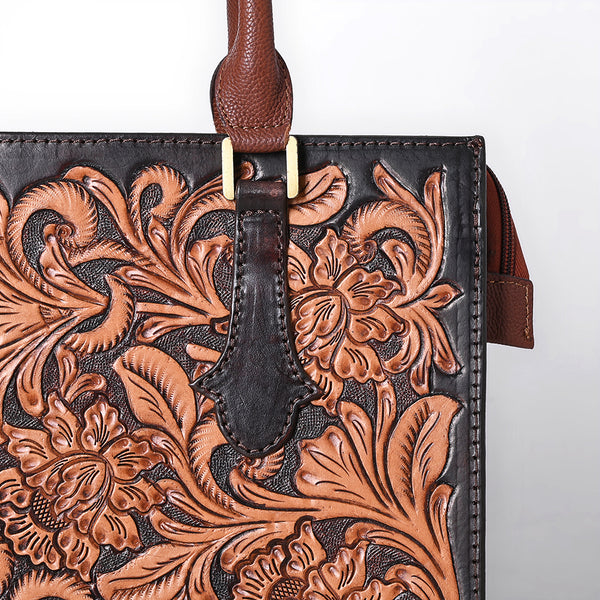 ADBGA642 American Darling Hand Tooled Genuine Leather Tote Bag Floral Carved