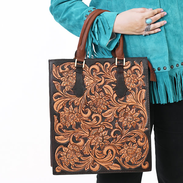 ADBGA642 American Darling Hand Tooled Genuine Leather Tote Bag Floral Carved