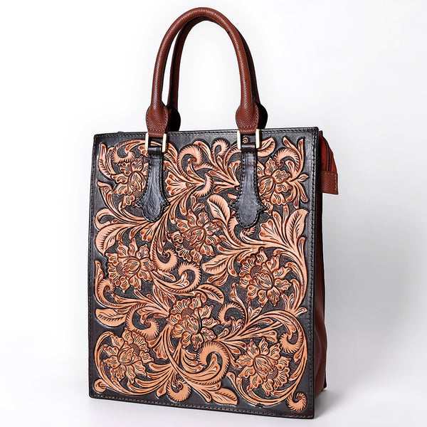 ADBGA642 American Darling Hand Tooled Genuine Leather Tote Bag Floral Carved