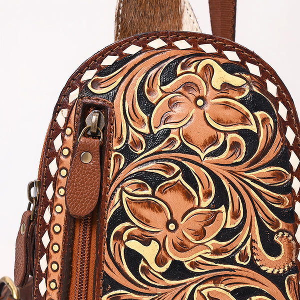 ADBGA651 American Darling Tooled Leather Sling with Cowhide Inlay & White Lacing Trim