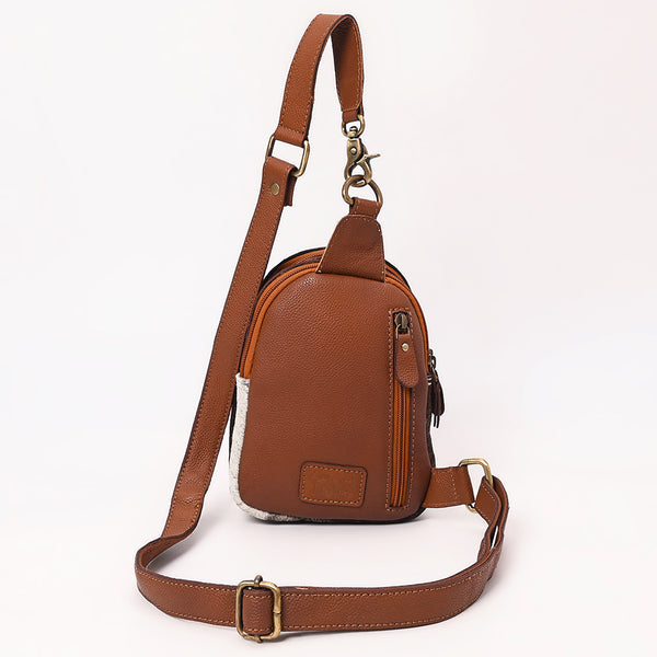 ADBGA651 American Darling Tooled Leather Sling with Cowhide Inlay & White Lacing Trim