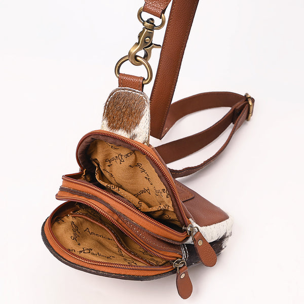 ADBGA651 American Darling Tooled Leather Sling with Cowhide Inlay & White Lacing Trim