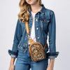 ADBGA652 American Darling Floral Tooled Leather & Cowhide Sling with Teardrop Panel Design