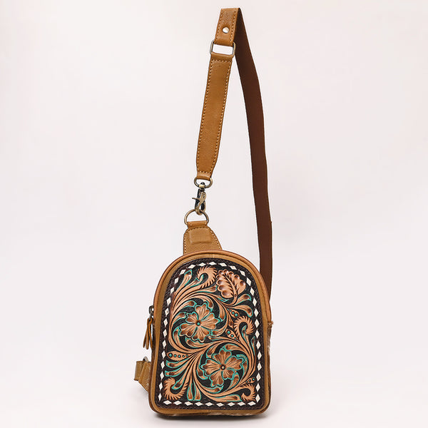ADBGA652 American Darling Floral Tooled Leather & Cowhide Sling with Teardrop Panel Design