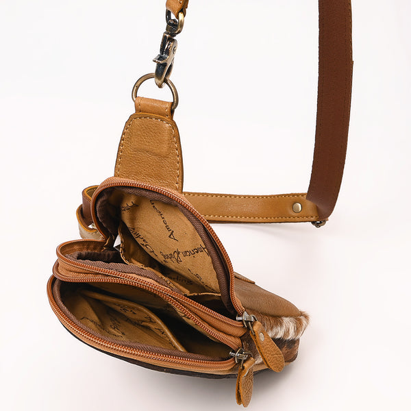 ADBGA652 American Darling Floral Tooled Leather & Cowhide Sling with Teardrop Panel Design