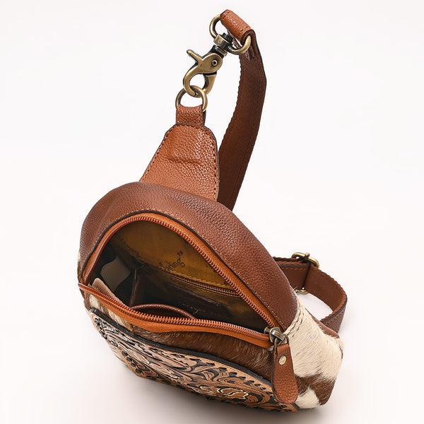 ADBGA652 American Darling Floral Tooled Leather & Cowhide Sling with Teardrop Panel Design