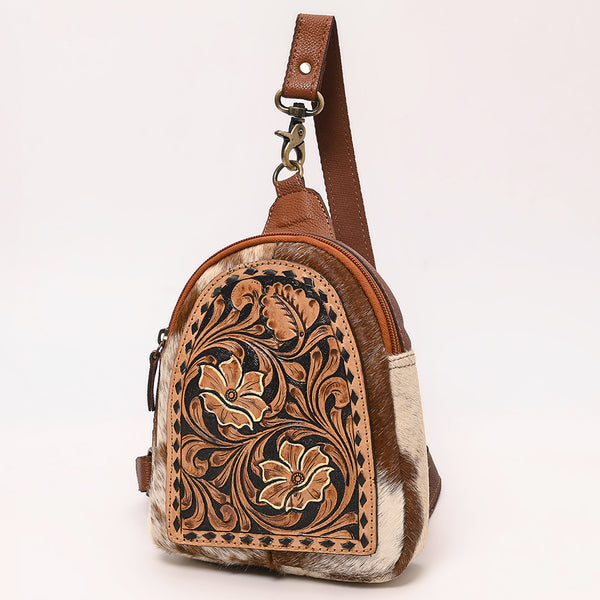 ADBGA652 American Darling Floral Tooled Leather & Cowhide Sling with Teardrop Panel Design