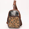 ADBGA654 American Darling Tooled Leather & Cowhide Sling Bag with Floral Front Pocket