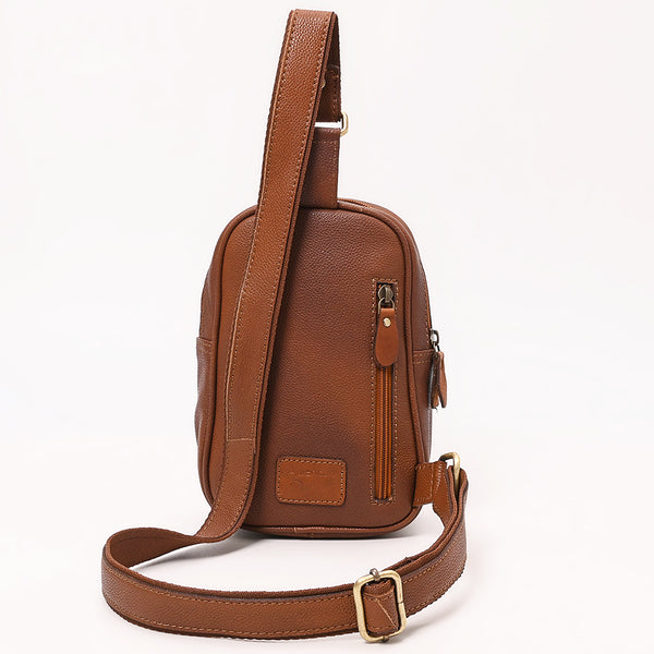 ADBGA654 American Darling Tooled Leather & Cowhide Sling Bag with Floral Front Pocket