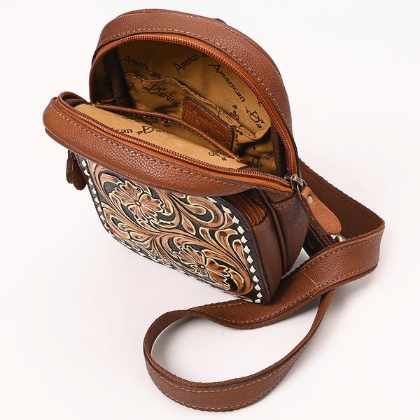 ADBGA654 American Darling Tooled Leather & Cowhide Sling Bag with Floral Front Pocket