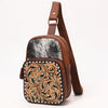 ADBGA654 American Darling Tooled Leather & Cowhide Sling Bag with Floral Front Pocket