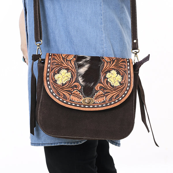 ADBGA660 American Darling Hand Tooled Hair-On Cowhide Leather Cross body Bag