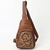 ADBGA662 American Darling Hand Tooled Floral Carved Western Genuine Leather Sling Bag