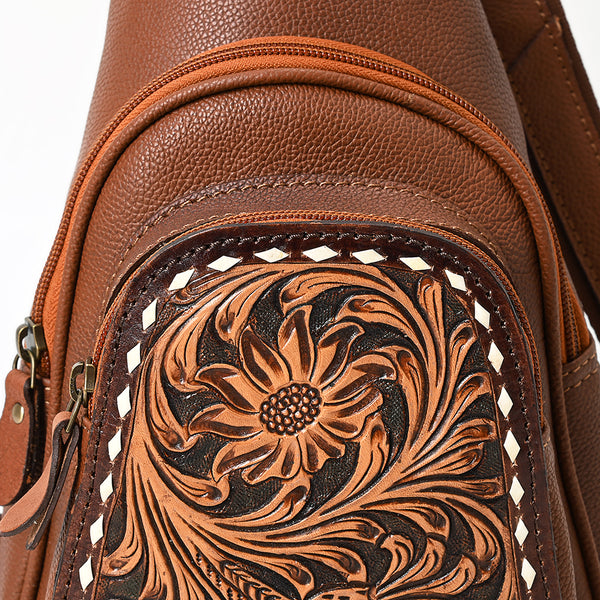 ADBGA662 American Darling Hand Tooled Floral Carved Western Genuine Leather Sling Bag