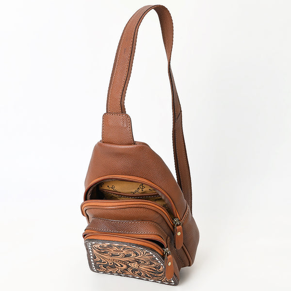 ADBGA662 American Darling Hand Tooled Floral Carved Western Genuine Leather Sling Bag