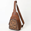 ADBGA662 American Darling Hand Tooled Floral Carved Western Genuine Leather Sling Bag