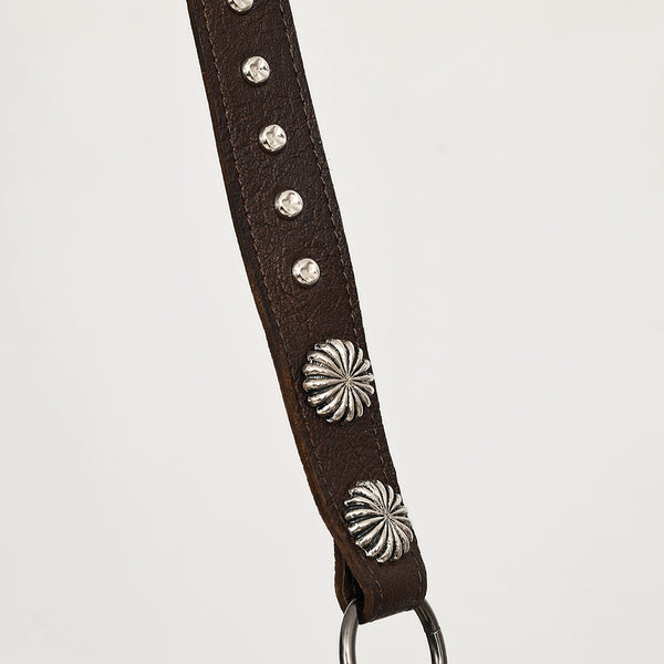 ADBGM477 Cowhide & Leather Western Fringe Messenger Bag - Western Concho Bag with Turquoise Accent