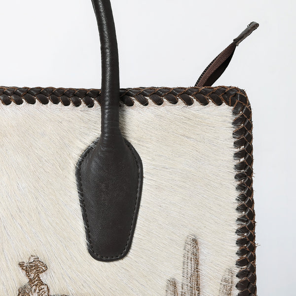 ADBGM512 Western Cowhide Leather Tote with Stagecoach Design -Handcrafted Rodeo Purse