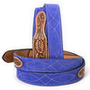 ADBLF329 Hand Tooled Tan Leather Western Belt - Blue Genuine suede Back & Antique Buckle