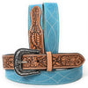 ADBLF331 Turquoise Genuine suede Western Belt - Hand-Tooled Leather Inlay with Engraved Buckle