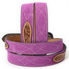 ADBLF332 Pink Genuine suede Western Belt - Tooled Floral Leather Inlay & Silver Engraved Buckle