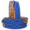 ADBLF334 Royal Blue Genuine suede Western Belt - Tooled Leather Inlay & Silver Buckle