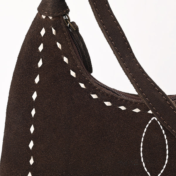 ADBG1617 American Darling Western Genuine Suede Leather Hobo Bag with Craftsmanship & Boot Stitch Detailing