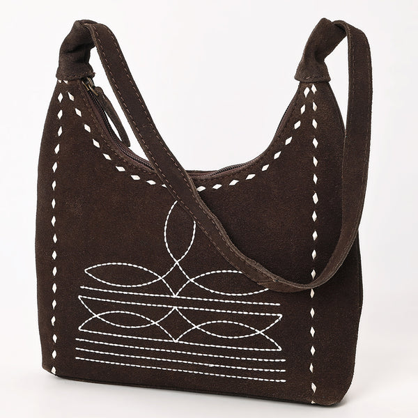 ADBG1617 American Darling Western Genuine Suede Leather Hobo Bag with Craftsmanship & Boot Stitch Detailing