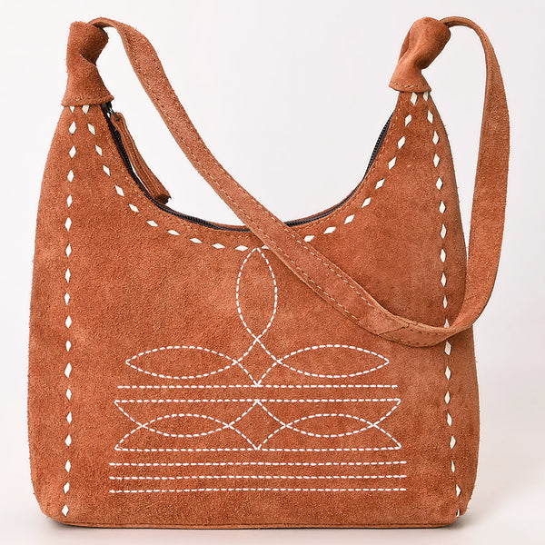 ADBG1617 American Darling Western Genuine Suede Leather Hobo Bag with Craftsmanship & Boot Stitch Detailing
