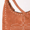 ADBG1617 American Darling Western Genuine Suede Leather Hobo Bag with Craftsmanship & Boot Stitch Detailing