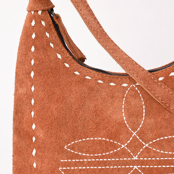 ADBG1617 American Darling Western Genuine Suede Leather Hobo Bag with Craftsmanship & Boot Stitch Detailing
