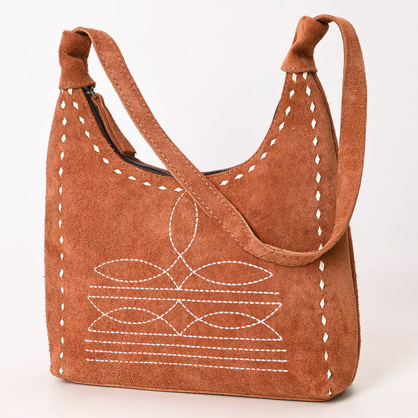 ADBG1617 American Darling Western Genuine Suede Leather Hobo Bag with Craftsmanship & Boot Stitch Detailing
