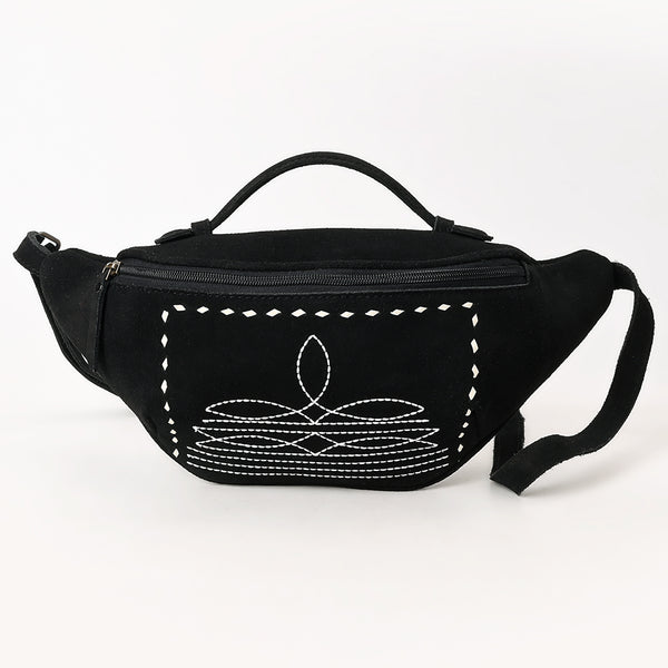 ADBG1618A American Darling Handcrafted Black Genuine Suede Leather Hobo Bag with Boot Stitching Western Shoulder Bag