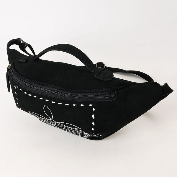 ADBG1618A American Darling Handcrafted Black Genuine Suede Leather Hobo Bag with Boot Stitching Western Shoulder Bag