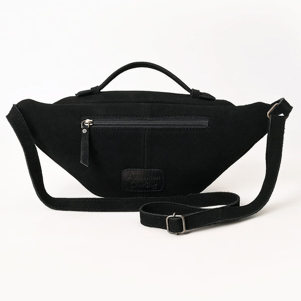 ADBG1618A American Darling Handcrafted Black Genuine Suede Leather Hobo Bag with Boot Stitching Western Shoulder Bag