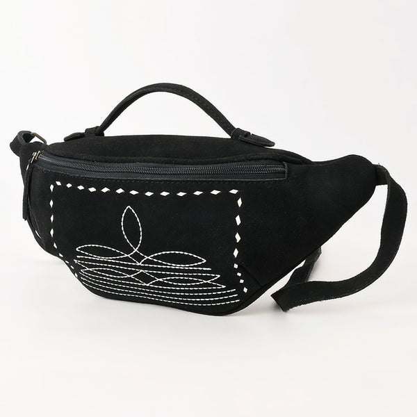 ADBG1618A American Darling Handcrafted Black Genuine Suede Leather Hobo Bag with Boot Stitching Western Shoulder Bag