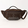 ADBG1618 American Darling Western Genuine Suede Leather Fanny Pack with Boot Stitching Handmade Black Waist Bag