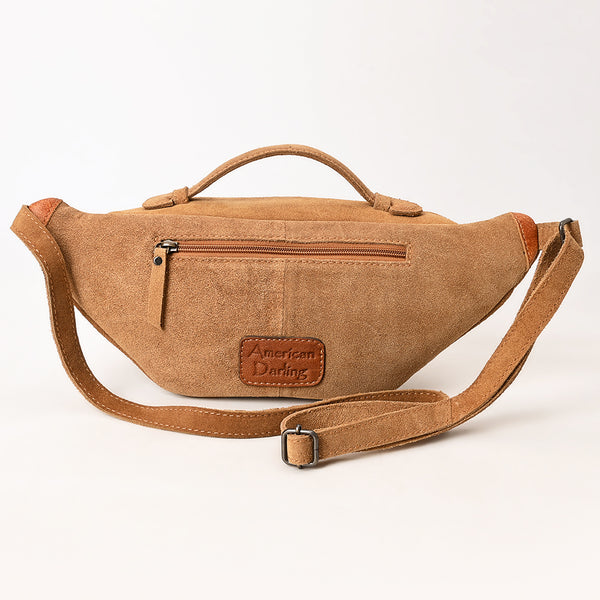 ADBG1618 American Darling Western Genuine Suede Leather Fanny Pack with Boot Stitching Handmade Black Waist Bag