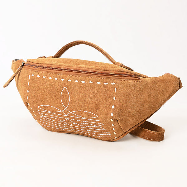 ADBG1618 American Darling Western Genuine Suede Leather Fanny Pack with Boot Stitching Handmade Black Waist Bag