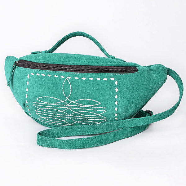 ADBG1618 American Darling Western Genuine Suede Leather Fanny Pack with Boot Stitching Handmade Black Waist Bag