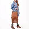 ADBG1620 American Darling Western Genuine Suede Large Crossbody Bag with Fringe and Boot Stitch Detailing Genuine Leather