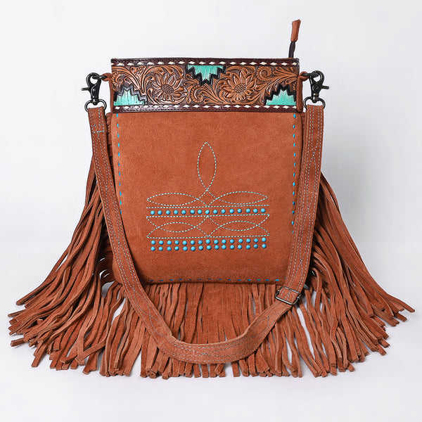 ADBG1620 American Darling Western Genuine Suede Large Crossbody Bag with Fringe and Boot Stitch Detailing Genuine Leather