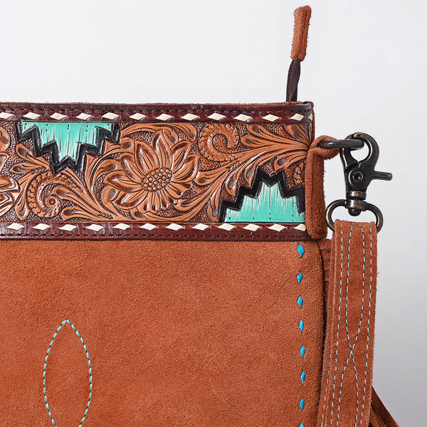 ADBG1620 American Darling Western Genuine Suede Large Crossbody Bag with Fringe and Boot Stitch Detailing Genuine Leather