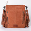 ADBG1620 American Darling Western Genuine Suede Large Crossbody Bag with Fringe and Boot Stitch Detailing Genuine Leather