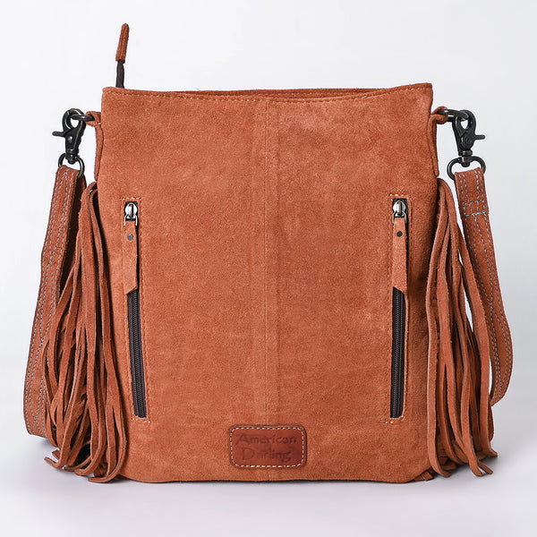 ADBG1620 American Darling Western Genuine Suede Large Crossbody Bag with Fringe and Boot Stitch Detailing Genuine Leather