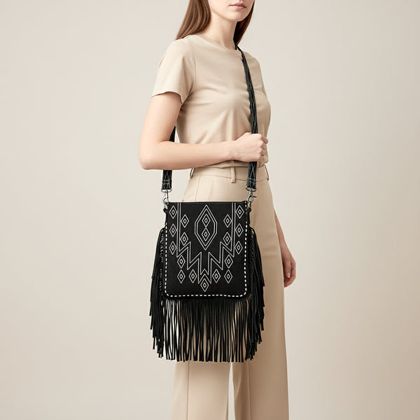 ADBG1621 American Darling Western Leather Large Crossbody Bag with Fringe | Genuine Suede Handmade Purse