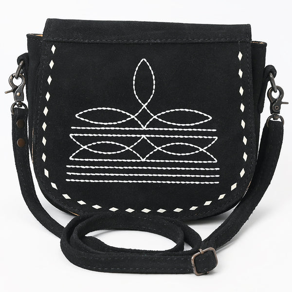 ADBG1622A American Darling Western Black Suede Genuine Leather Crossbody Bag with Craftsmanship Handcrafted Design