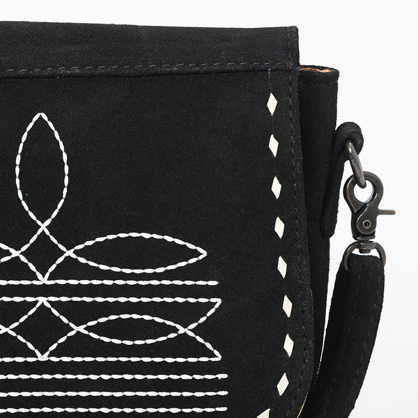 ADBG1622A American Darling Western Black Suede Genuine Leather Crossbody Bag with Craftsmanship Handcrafted Design