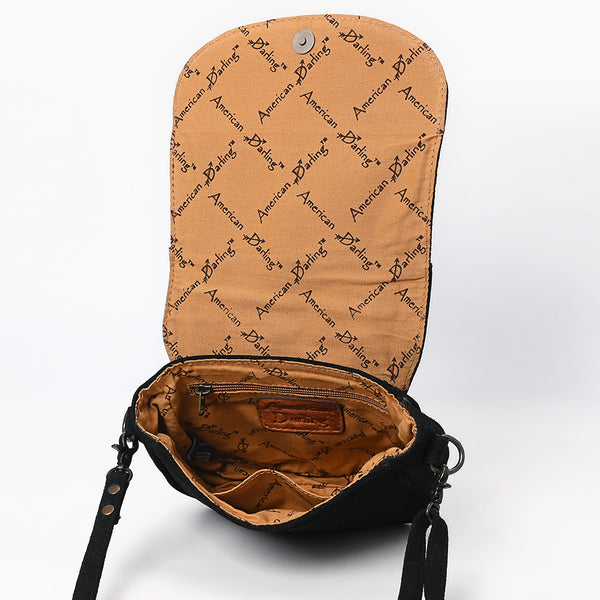 ADBG1622A American Darling Western Black Suede Genuine Leather Crossbody Bag with Craftsmanship Handcrafted Design